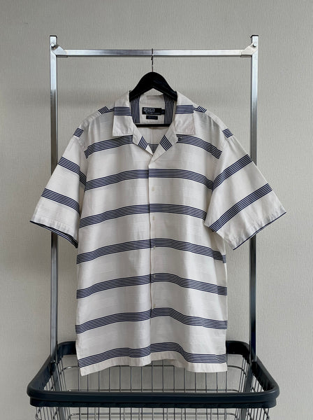 90s Vintage Polo RalphLauren CALDWELL OpenCollar Border Shirt XL White