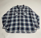 60s Vintage BRENT Ombre Print Flannel Shirt Turquoise,Navy&White XL