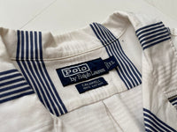 90s Vintage Polo RalphLauren CALDWELL OpenCollar Border Shirt XL White
