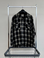 60s Vintage GoldenLine ShadowPlaid Wool L/S Shirt L Black&White