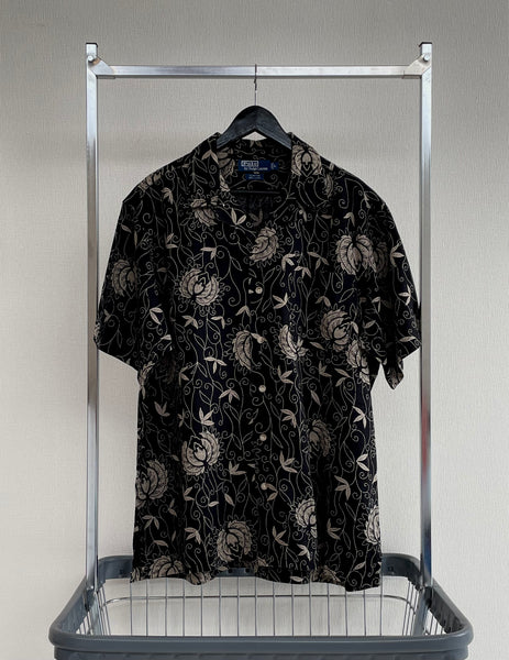 90s Vintage Polo RalphLauren CLAYTON Flower&Leaf 100%Linen Shirt L Black