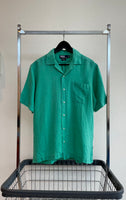 90s Vintage Polo RalphLauren “CALDWELL”100%Linen Opencollar Shirt S Emerald