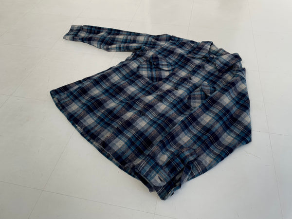70s Vintage Pendleton Wool Plaid Shirt Blue&Ivory XL