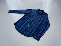 90s Vintage Polo RalphLauren Plaid Work Shirt L Blue