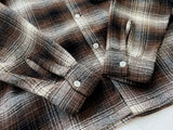 60s Vintage golden isle Shadow Plaid Wool L/S Shirt M Brown