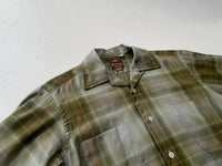 70s Merino ShadowPlaid Wool Shirt M Khaki AsIs