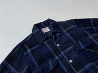 70s K MART ShadowPlaid Wool Shirt M Navy