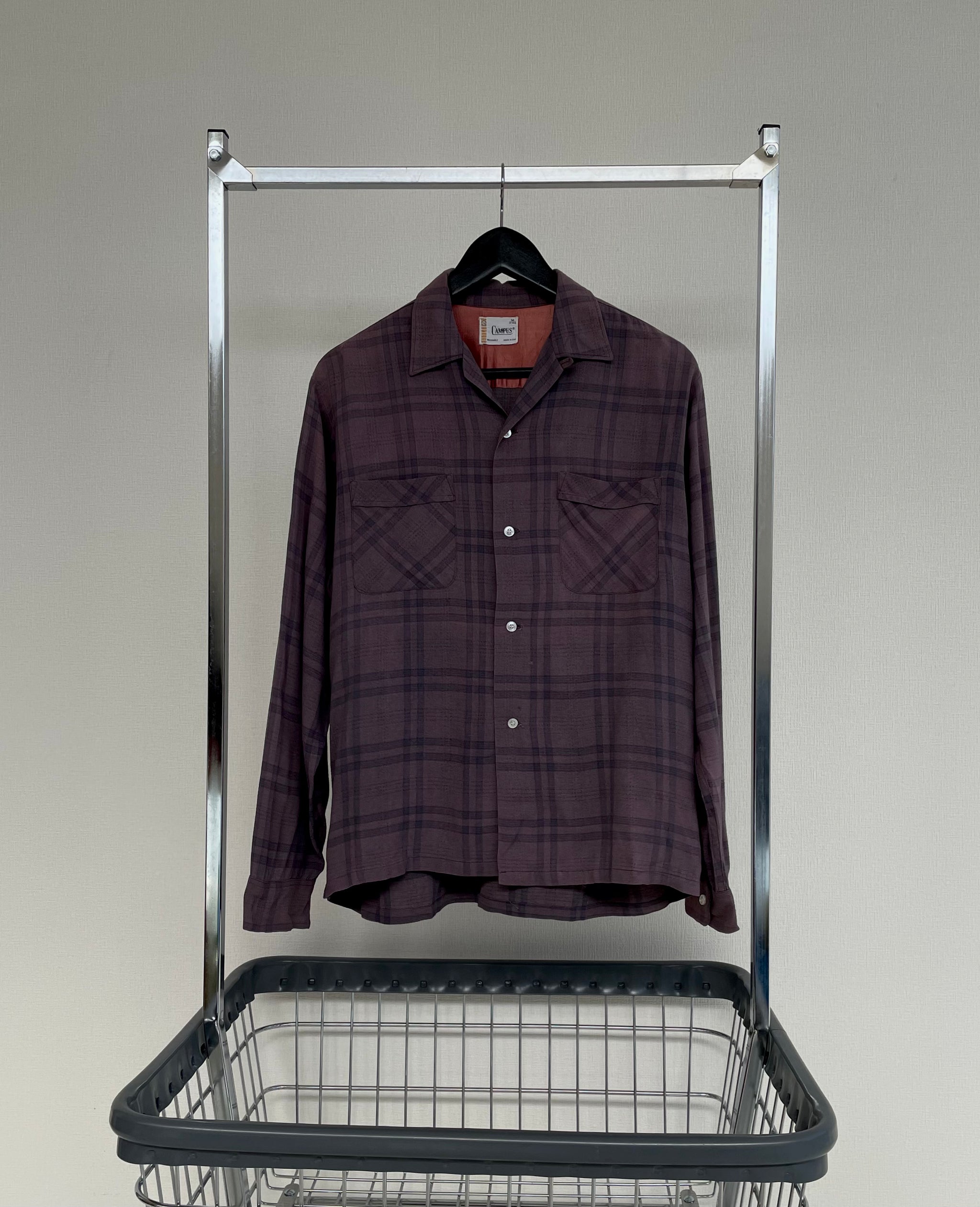 50s Vintage CAMPUS Rayon Plaid Loop Shirt M Lavender&Purple – NO
