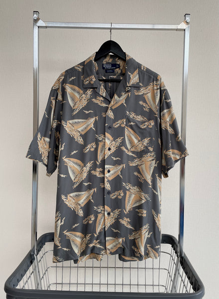 90s Vintage RalphLauren CALDWELL OpenCollar Rayon Shirt Yacht L