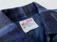 70s K MART ShadowPlaid Wool Shirt M Navy
