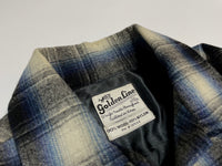 60s vintage Ombre Wool Opencollar shirt Black&Blue&White M
