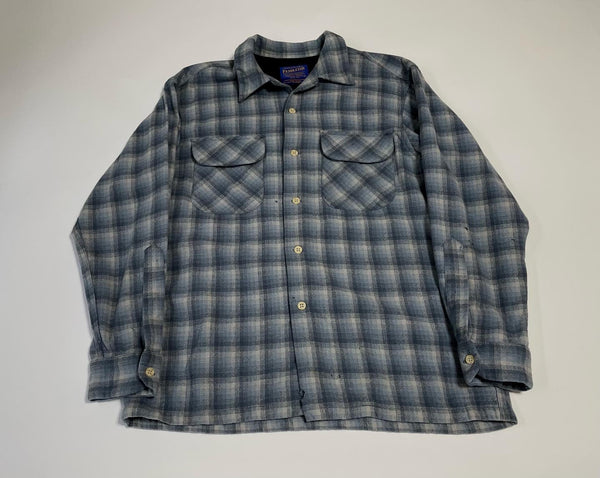 90s Vintage Ombre Wool Opencollar Shirt Gray&White M