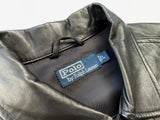 90s RalphLauren Leather Trucker Jacket L Black