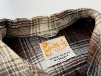 60s Vintage golden isle Shadow Plaid Wool L/S Shirt M Brown