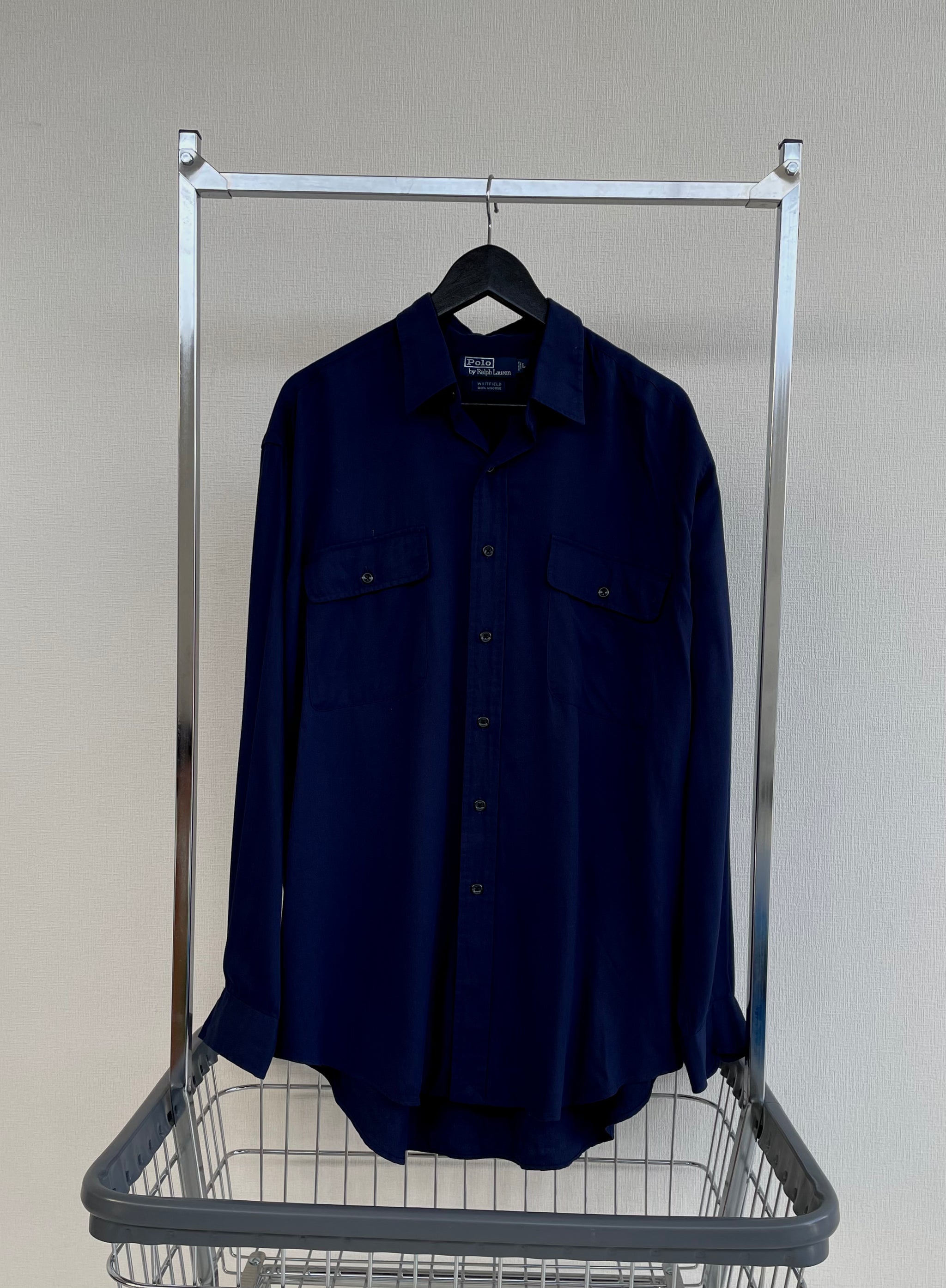 90s Vintage Polo RalphLauren 100%Rayon L/S Shirt L Navy – NO BURCANCY