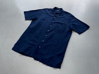 90s Vintage RalphLauren Silk&Linen OpenCollar Shirt L Navy