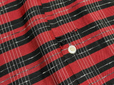 50s vintage BlackXRed plaid opencollar shirt M