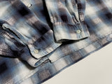 60s Vintage BRENT Ombre Print Flannel Shirt Turquoise,Navy&White XL