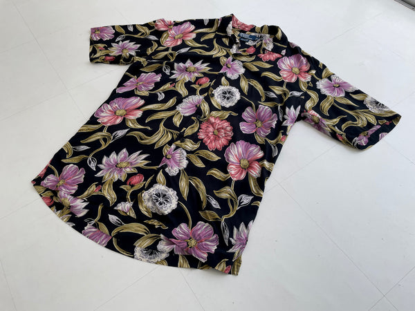 90s RalphLauren Rayon “Tropical” Shirt Black S