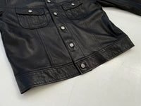 90s RalphLauren Leather Trucker Jacket L Black