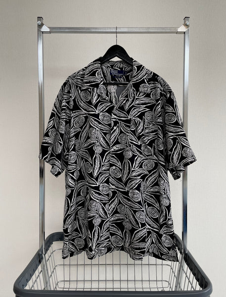 90s Vintage RalphLauren “Big Leaf” Rayon OpenCollar Shirt XL Black&White