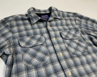 90s Vintage Ombre Wool Opencollar Shirt Gray&White M