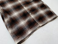 60s Vintage golden isle Shadow Plaid Wool L/S Shirt M Brown