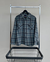 70s Vintage Pendleton ShadowPlaid Wool Board Shirt XL Turquoise&Gray