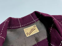 50s Vintage Wool stitch check Opencollar shirt Burgundy L