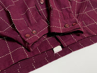 50s Vintage Wool stitch check Opencollar shirt Burgundy L