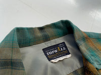 50s Vintage TOPSALL Rayon ShadowPlaid Shirt M Green