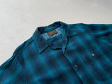 70s PENDLETON ShadowPlaid Wool Shirt L Blue