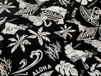 90s Vintage Polo RalphLauren Black Hawaiian OpenCollar Rayon Shirt M Black&White