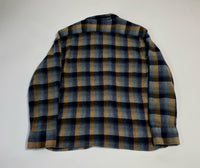 70s Sears Ombre Wool Opencollar shirt Mustard&Gray XL