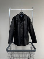 90s RalphLauren Leather CarCoat L Black