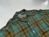 50s Vintage TOPSALL Rayon ShadowPlaid Shirt M Green