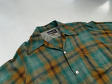50s Vintage TOPSALL Rayon ShadowPlaid Shirt M Green