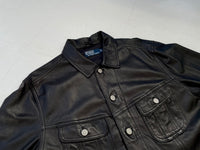 90s RalphLauren Leather Trucker Jacket L Black