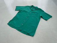 90s Vintage Polo RalphLauren “CALDWELL”100%Linen Opencollar Shirt S Emerald