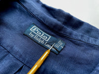 90s Vintage Polo RalphLauren Silk&Linen OpenCollar Shirt XL Navy