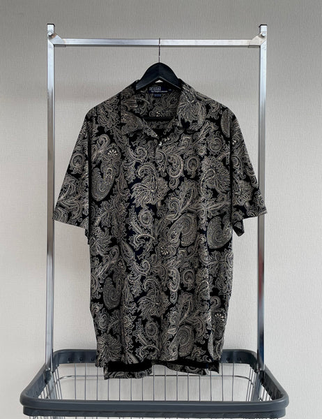 90s Vintage Polo RalphLauren Big Paisley Polo Shirt XL Black&White
