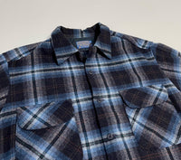 70s Vintage Ombre Wool Opencollar shirt Navy&Blue L