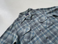 70s Vintage Pendleton ShadowPlaid Wool Board Shirt XL Turquoise&Gray