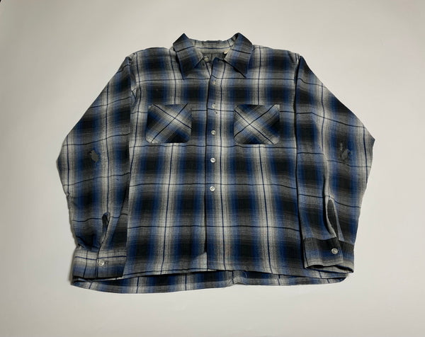 50s vintage Ombre shadow check blueXgrayXwhite L