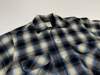 60s vintage Ombre Wool Opencollar shirt Black&Blue&White M