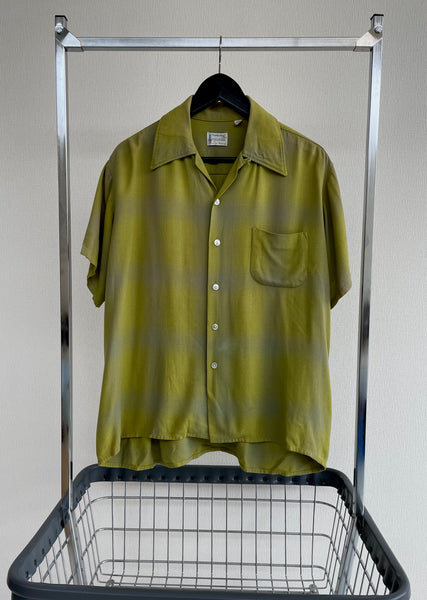 60s vintage TOWNCRAFT ShadowPlaid Rayon Shirt L Green