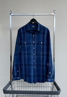 90s Vintage Polo RalphLauren Plaid Work Shirt L Blue
