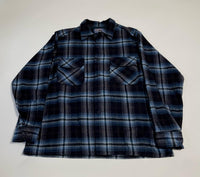 70s Vintage Ombre Wool Opencollar shirt Navy&Blue L