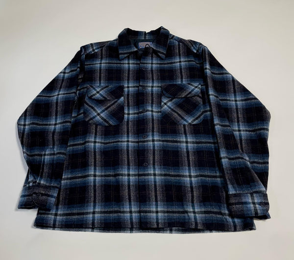 70s Vintage Ombre Wool Opencollar shirt Navy&Blue L