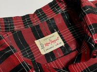 50s vintage BlackXRed plaid opencollar shirt M